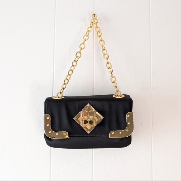 BCBGMaxAzria Black Nylon/Satin Clutch With Gold Hardware - Picture 1 of 7
